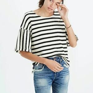 Madewell textured knit striped bell short sleeve top woman's size large